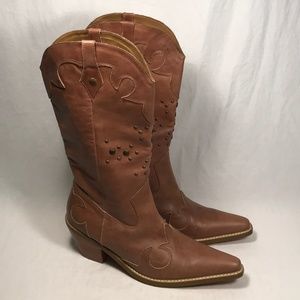 Nine West Tan Leather Cowboy Boots Women Size 10